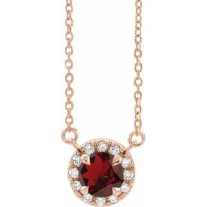 14K Rose 3 mm Natual Mozambique Garnet & .03 CTW Natual Diamond 16" Necklace