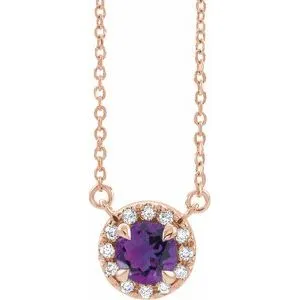 14K Rose 3 mm Natural Amethyst & .03 CTW Natural Diamond 16" Necklace