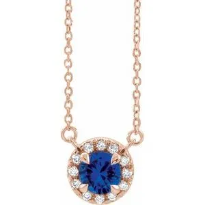 14K Rose 4.5 mm Lab-Grown Blue Sapphire & .05 CTW Natural Diamond 18" Necklace