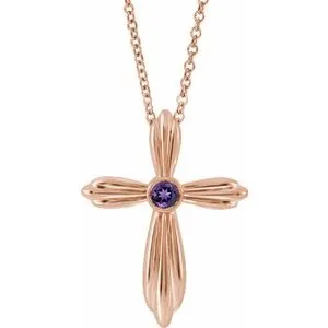 14K Rose Amethyst Cross 16-18" Necklace