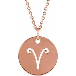14K Rose Aries Zodiac Disc 16-18" Necklace