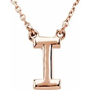 14K Rose Block Initial I 16" Necklace