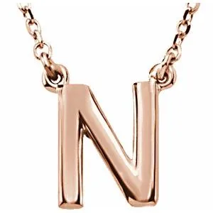 14K Rose Block Initial N 16" Necklace
