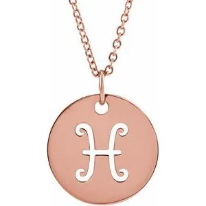 14K Rose Pisces Zodiac Disc 16-18" Necklace