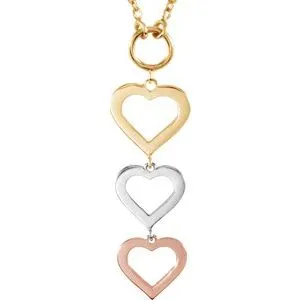14K Tri-Color Heart 18" Necklace