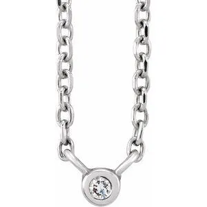 14K White .015 CT Natural Diamond Solitaire 16-18" Necklace