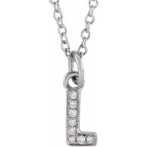14K White .03 CTW Natural Diamond Petite Initial L 16-18" Necklace