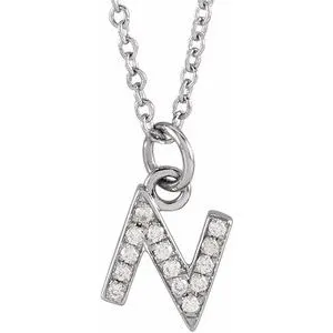 14K White .05 CTW Natural Diamond Petite Initial N 16-18" Necklace