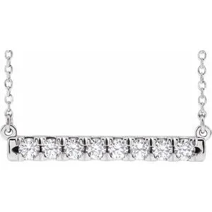 14K White 1/2 CTW Natural Diamond French-Set Bar 16" Necklace
