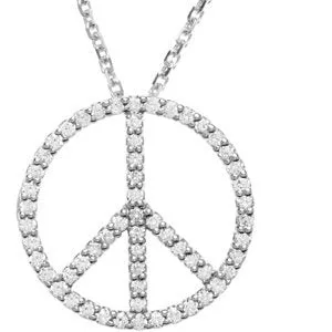 14K White 1/3 CTW Diamond Tiny Peace Sign 16" Necklace
