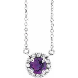 14K White 3 mm Natural Amethyst & .03 CTW Natural Diamond 16" Necklace