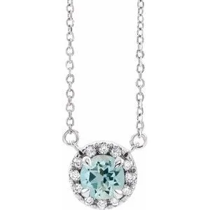 14K White 3.5 mm Natural Aquamarine & .03 CTW Natural Diamond 16" Necklace