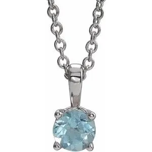 14K White 5 mm Round Aquamarine Birthstone 16-18" Necklace