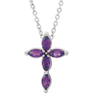 14K White Amethyst Cross Necklace