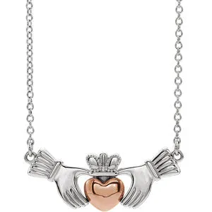 14K White & Rose Claddagh 16" Necklace