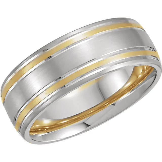 14K White & Yellow Gold 7mm Designer Band Size 7