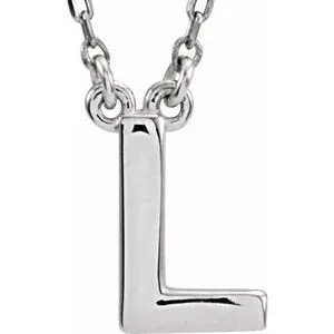 14K White Block Initial L 16" Necklace