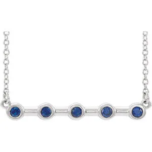 14K White Blue Sapphire Bezel-Set Bar 18" Necklace