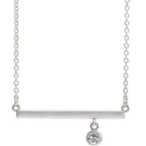 14K White Diamond Bezel-Set 16" Bar Necklace