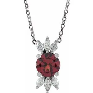 14K White Garnet & 1/4 CTW Diamond 16-18" Necklace