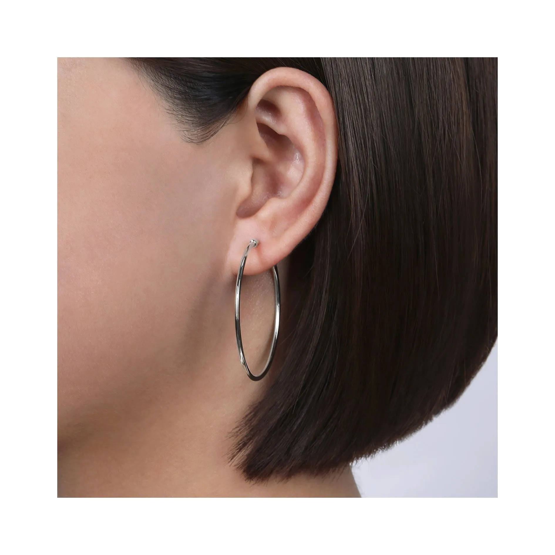 14K White Gold 40mm Plain Round Classic Hoops