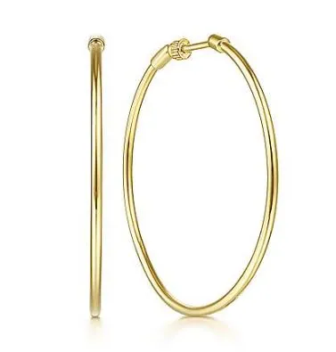 14K White Gold 40mm Plain Round Classic Hoops