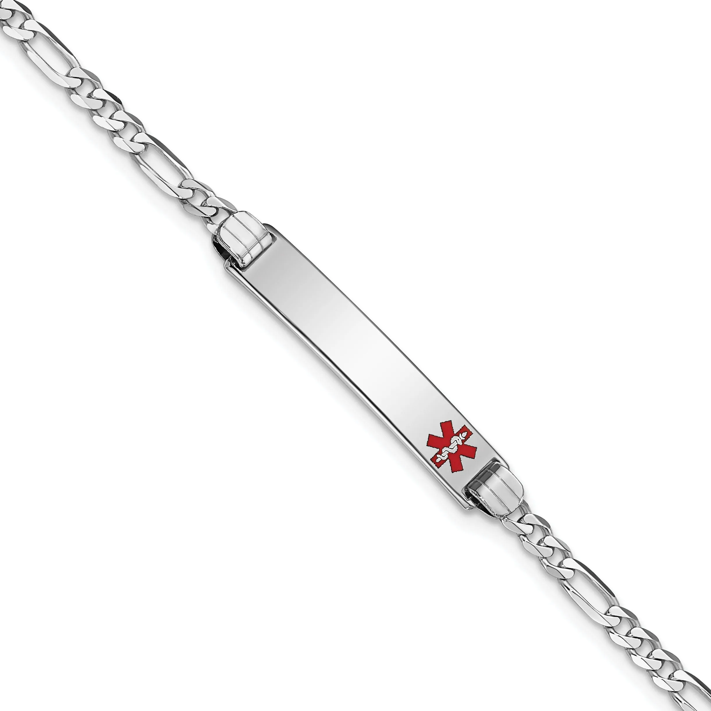 14K White Gold Figaro Link Medical ID Bracelet