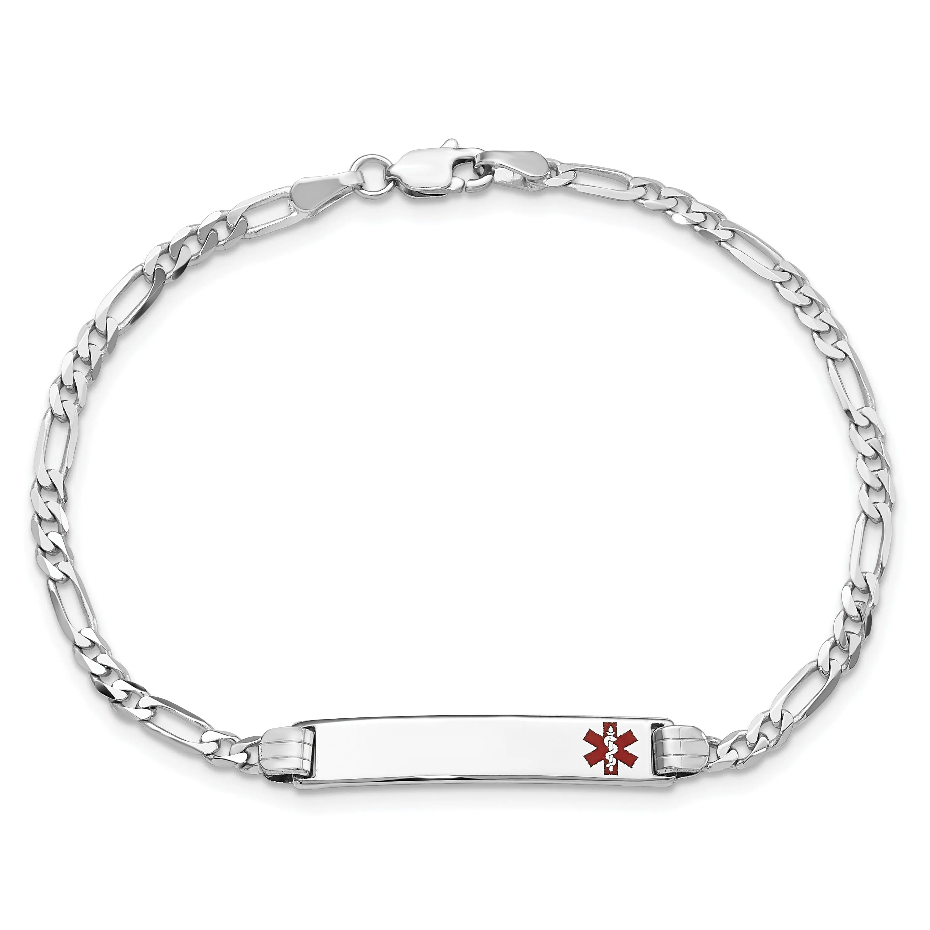 14K White Gold Figaro Link Medical ID Bracelet