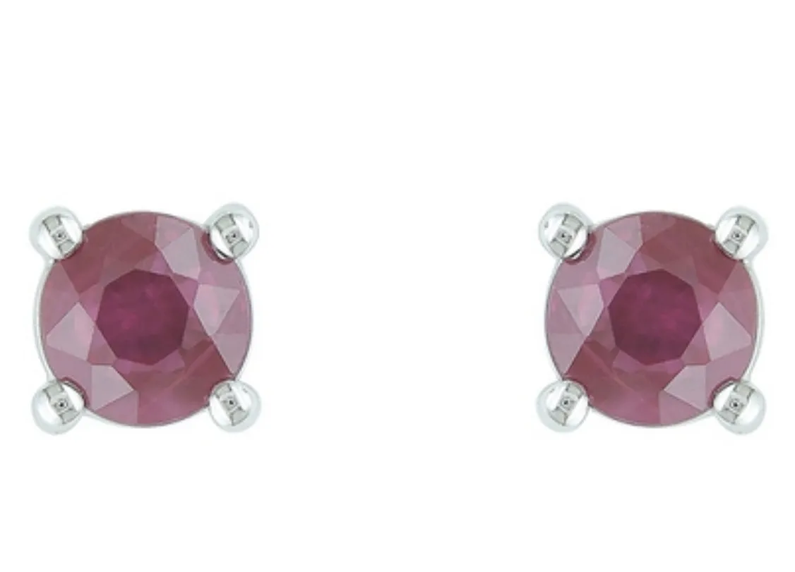 14K White Gold Ruby Stud Earrings