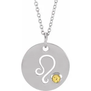 14K White Natural Citrine Leo Zodiac 16-18" Necklace