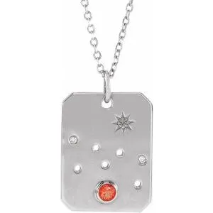 14K White Natural Mexican Fire Opal & .01 Natural Diamond Taurus Constellation 16-18" Necklace