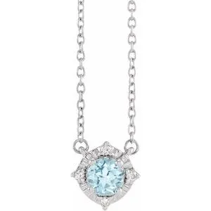 14K White Natural Sky Blue Topaz & .04 CTW Natural Diamond Halo-Style 18" Necklace