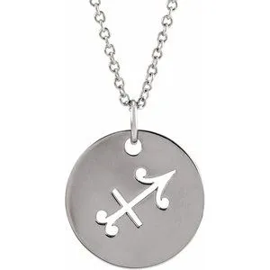 14K White Sagittarius Zodiac Disc 16-18" Necklace