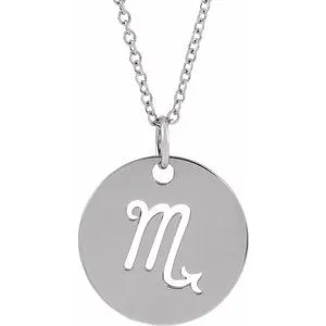 14K White Scorpio Zodiac Disc 16-18" Necklace