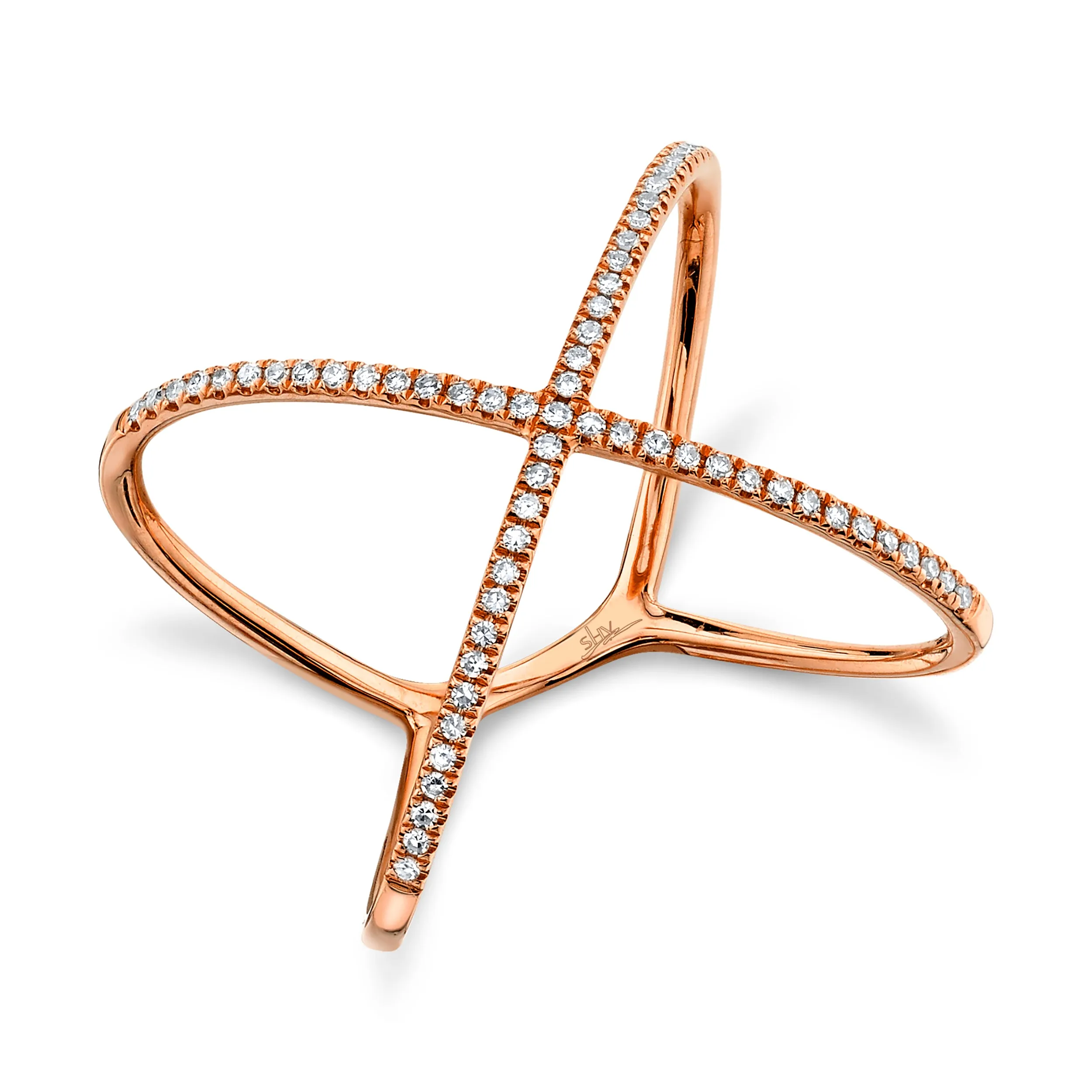 14K White, Yellow or Rose Gold Diamond X Ring