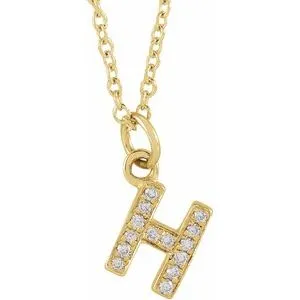 14K Yellow .05 CTW Natural Diamond Petite Initial H 16-18" Necklace