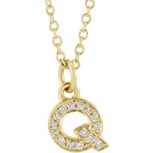 14K Yellow .05 CTW Natural Diamond Petite Initial Q 16-18" Necklace