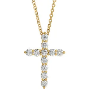 14K Yellow 17.8x12.9 mm 3/8 CTW Diamond Cross 16-18" Necklace