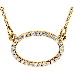 14K Yellow 1/8 CTW Diamond Horizontal Oval 16" Necklace