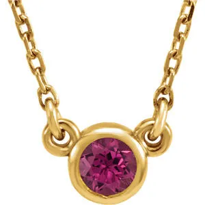 14K Yellow 3 mm Round Pink Tourmaline Bezel-Set Solitaire 16" Necklace