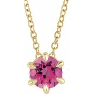 14K Yellow 4 mm Natural Pink Tourmaline Solitaire 16-18" Necklace