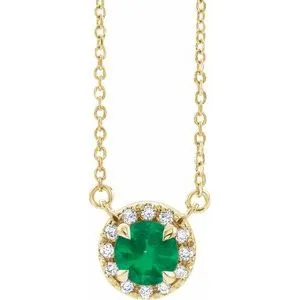 14K Yellow 5 mm Lab-Grown Emerald & 1/10 CTW Natural Diamond 18" Necklace