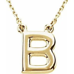 14K Yellow Block Initial B 16" Necklace