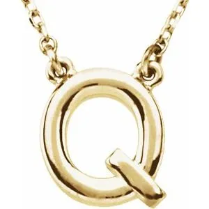 14K Yellow Block Initial Q 16" Necklace