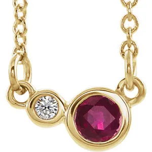 14K Yellow Chatham® Created Ruby & .06 CTW Diamond 16" Necklace