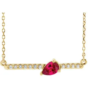 14K Yellow Chatham® Lab-Created Ruby & 1/10 CTW Diamond Bar 16" Necklace