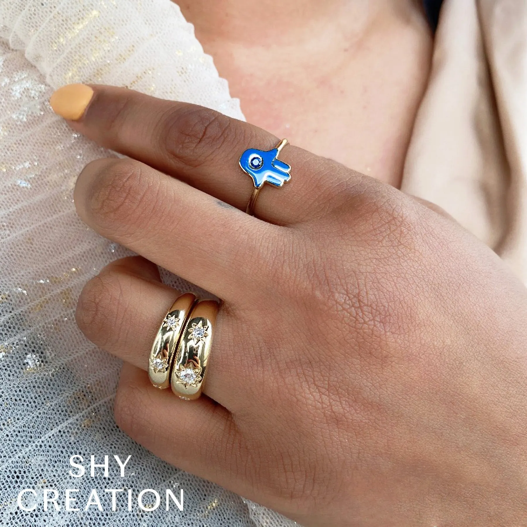14K Yellow Gold 0.23 Carat Diamond Starburst Gypsy Ring