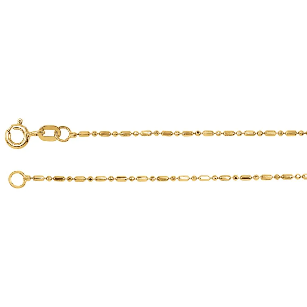 14k Yellow Gold 1.25mm Alternating Diamond-Cut Bead 7" Chain