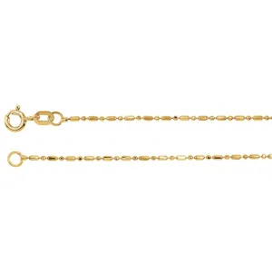 14k Yellow Gold 1.25mm Alternating Diamond-Cut Bead 7" Chain