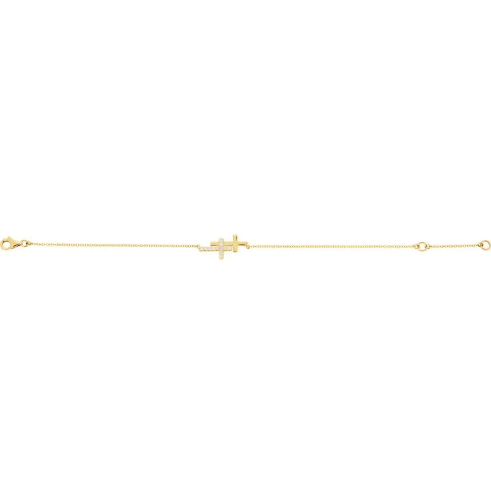 14k Yellow Gold 1/6 CTW Diamond Double Sideways Cross 8" Bracelet